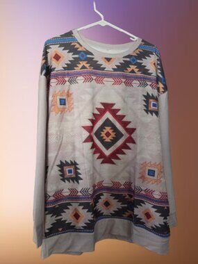 Retro Aztec geometric print, long sleeve shirt